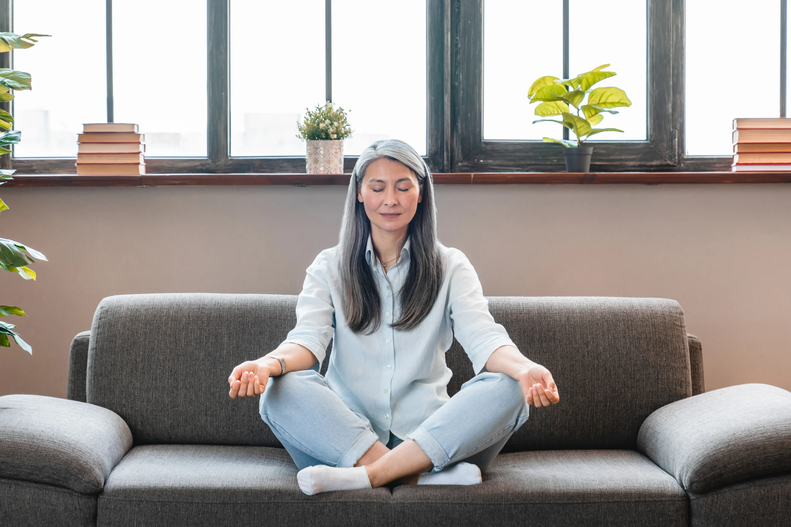 Woman practicing mindfulness meditation for stress relief